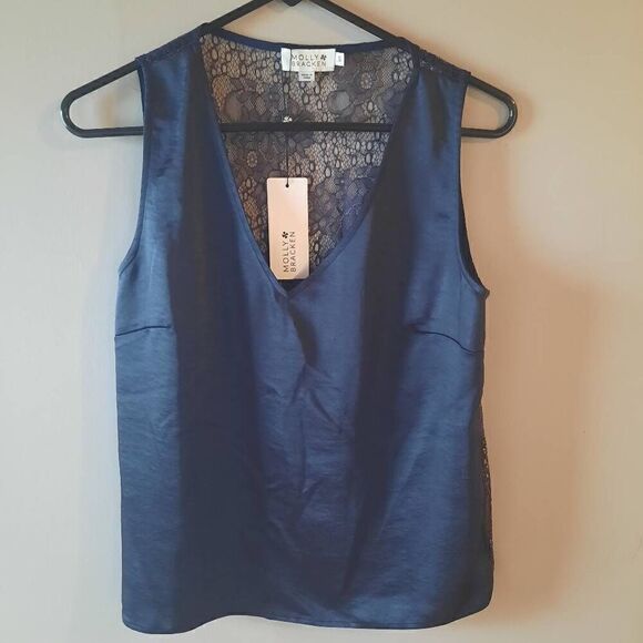 New With Tags Shiny Blue Lace Back Sleeveless Top - Picture 1 of 5